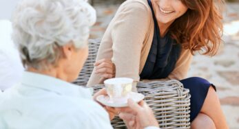 Senior and daughter talking about senior living